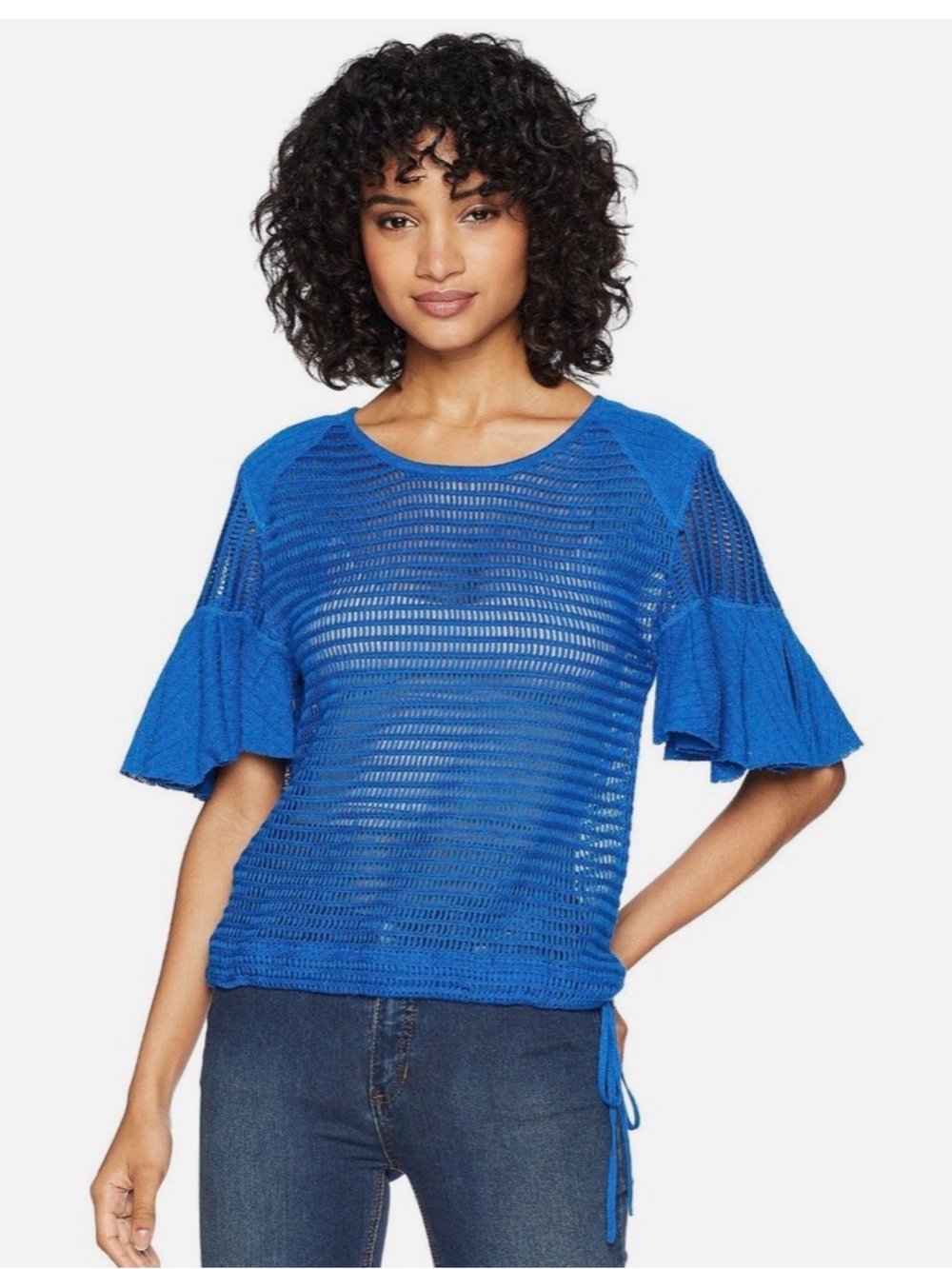 Free People F Babes Only Lasting Laguna Blue Flutter Sleeve Open
Knit Top M NWT
